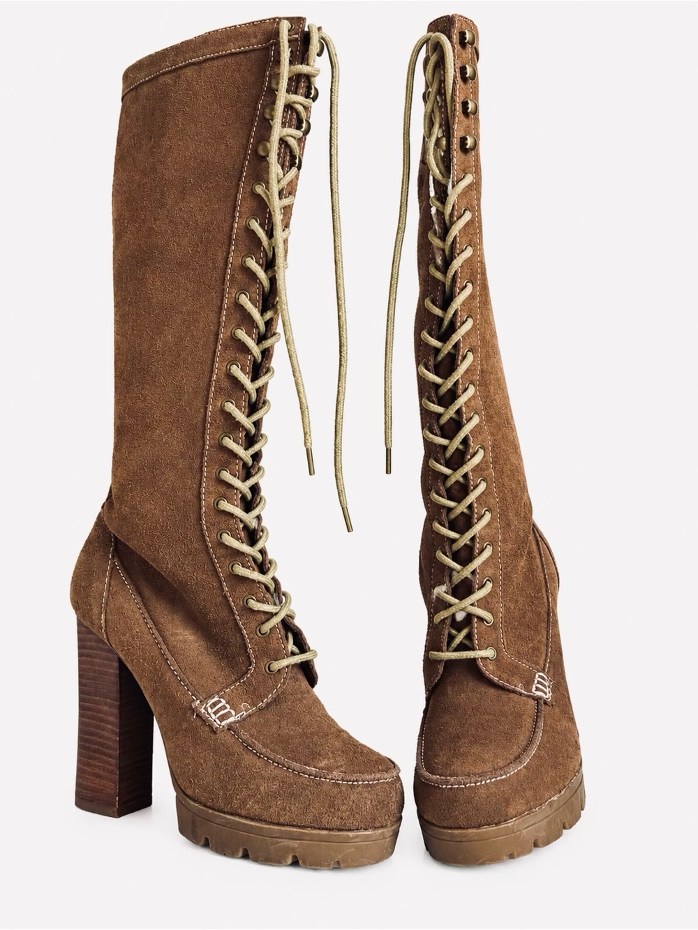 Colin Stuart Brown Suede Lace-Up High Heel Boots